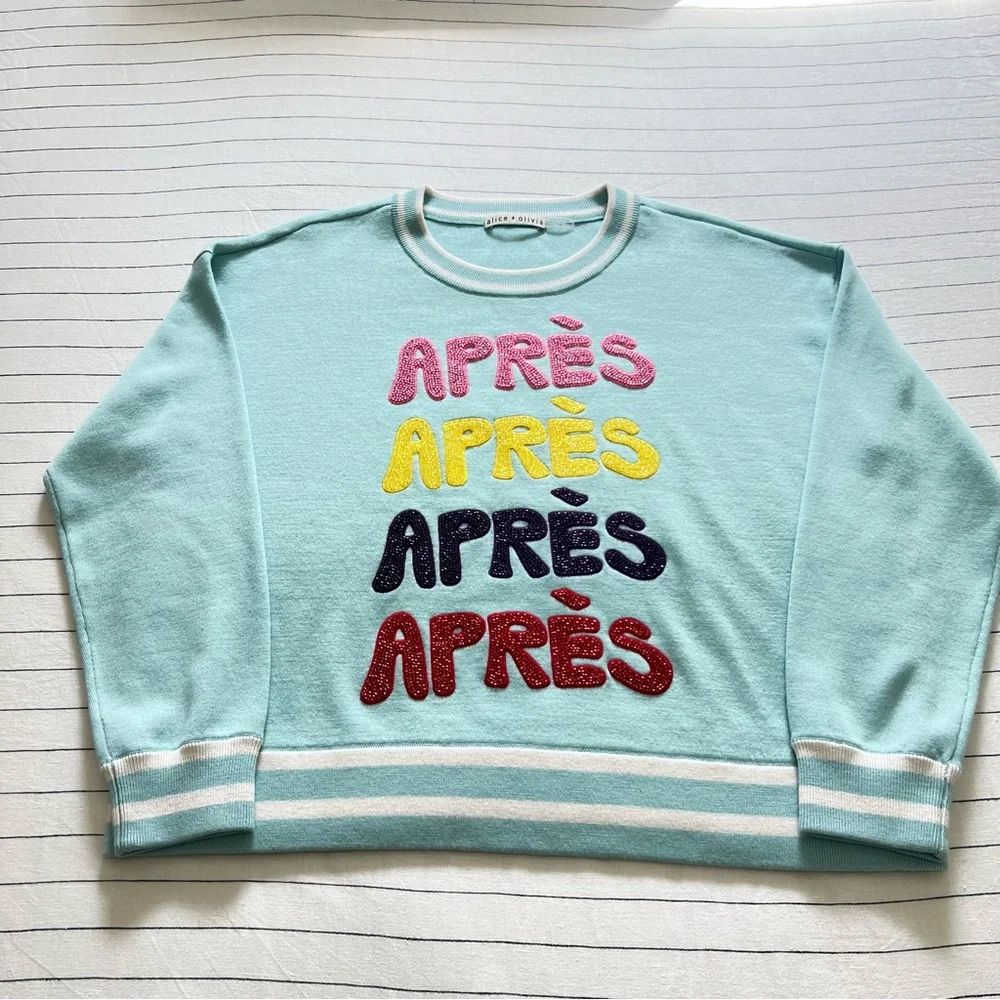 Alice + Olivia GLEESON APRÈS PULLOVER 100% Merino Wool SZ L Julep - Picture 3 of 7